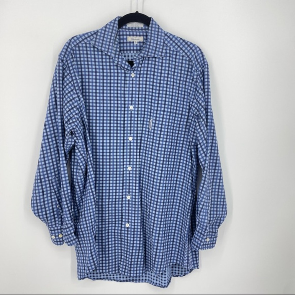 Faconnable 16R/4 Button Down shirt Blue plaid Logo‎